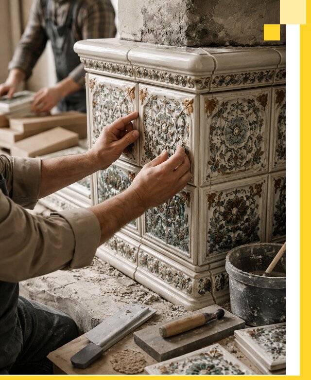 Изразцовые камины под ключ в Вязниках: проект и монтаж