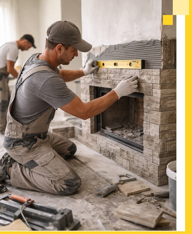 Облицовка каминов в Вязниках, монтаж и отделка натуральным камнем