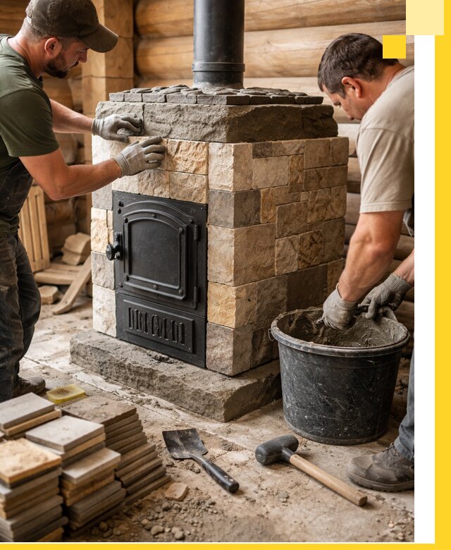 Облицовка банной печи под ключ в Вязниках: камень и плитка