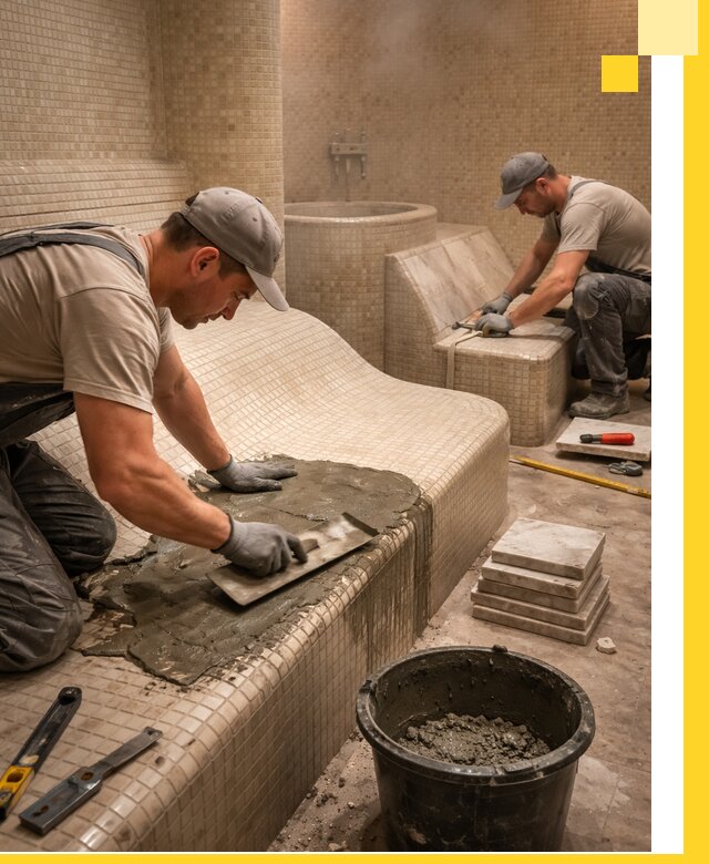 Лежаки для хамама под ключ в Вязниках, проект и монтаж